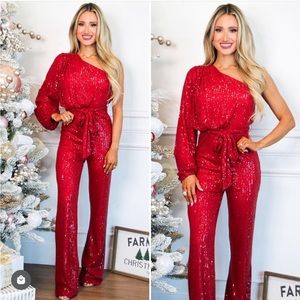Red steal the show jumpsuit